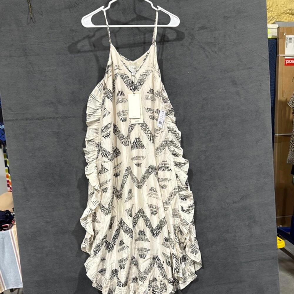 Joie White and Black 100% Silk Ruffle Dress